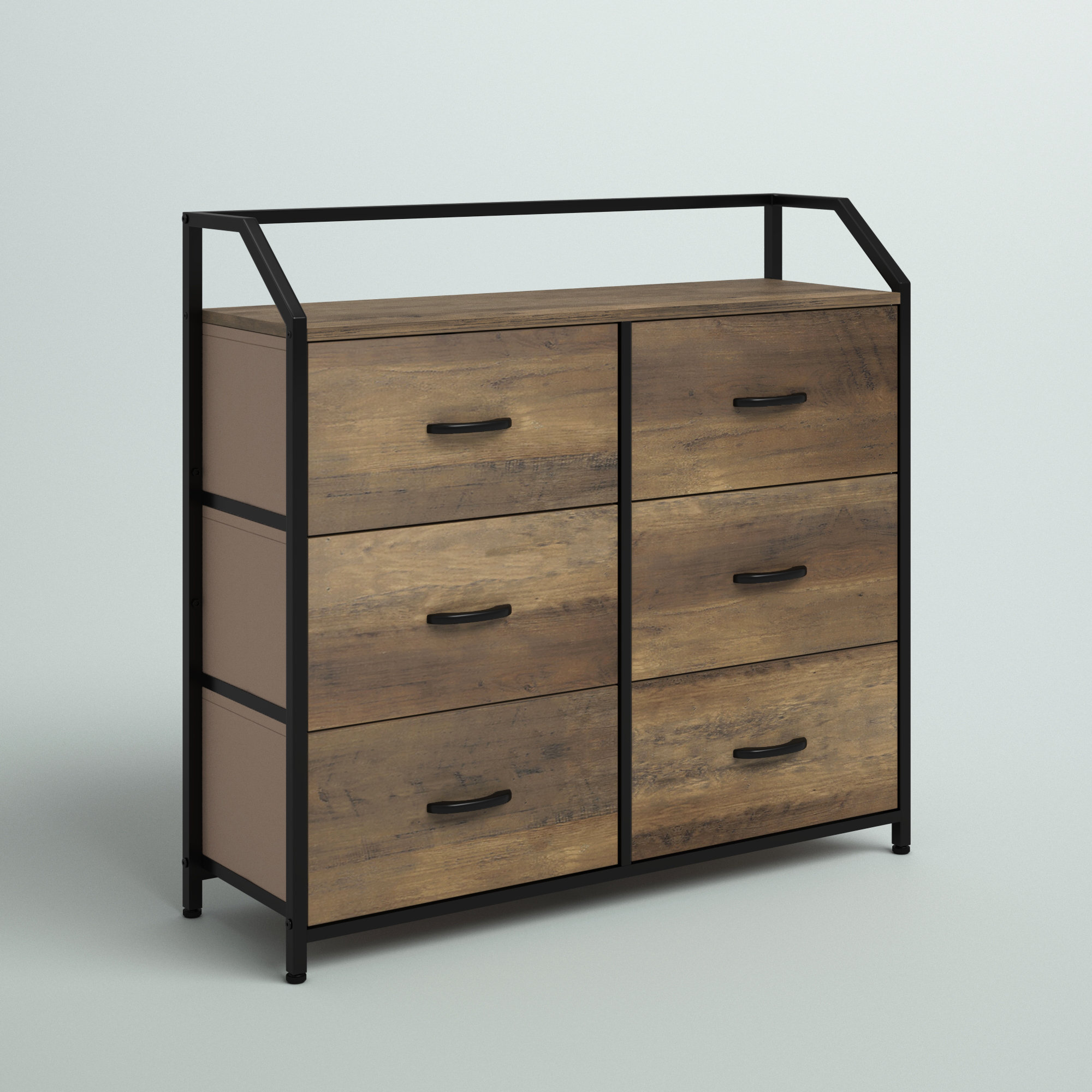 Bedroom Double Dresser Wooden Storage 6 Drawer Organizer Wood Furniture Black 