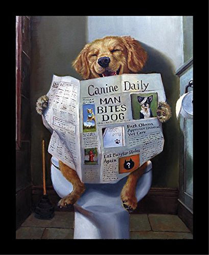 'Dog Gone Funny Dog Reading Newspaper' Framed Graphic Art Print on Wood