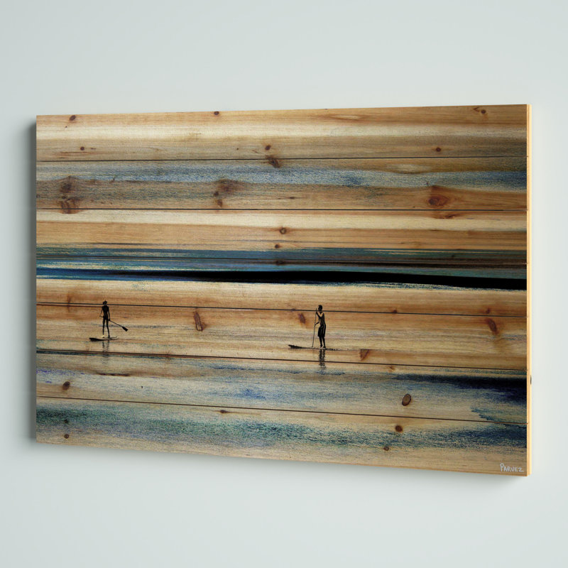 'Surfboard Paddling' by Parvez Taj - Print on Wood Size: 24" H x 36" W x 1.5" D