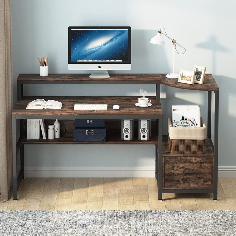 Details about   Computer Desk PC Laptop Writing Table Workstation with Stroage Drawers Shelf 