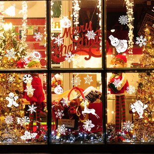 CHRISTMAS WINDOW STICKERS DECORATIONS Merry Christmas snow hills