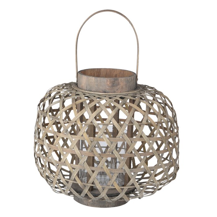 Bungalow Rose Lattice Round Wood Glass Lantern Wayfair