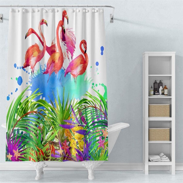 Relaxing Art Lotus Bamboo Shower Curtain Polyester Fabric Waterproof 12 Hooks