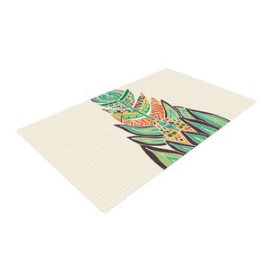 Pom Graphic Design Tribal Feather Green/Orange Area Rug