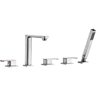 Shore Triple Handle Deck Mounted Roman Tub Faucet With Handheld