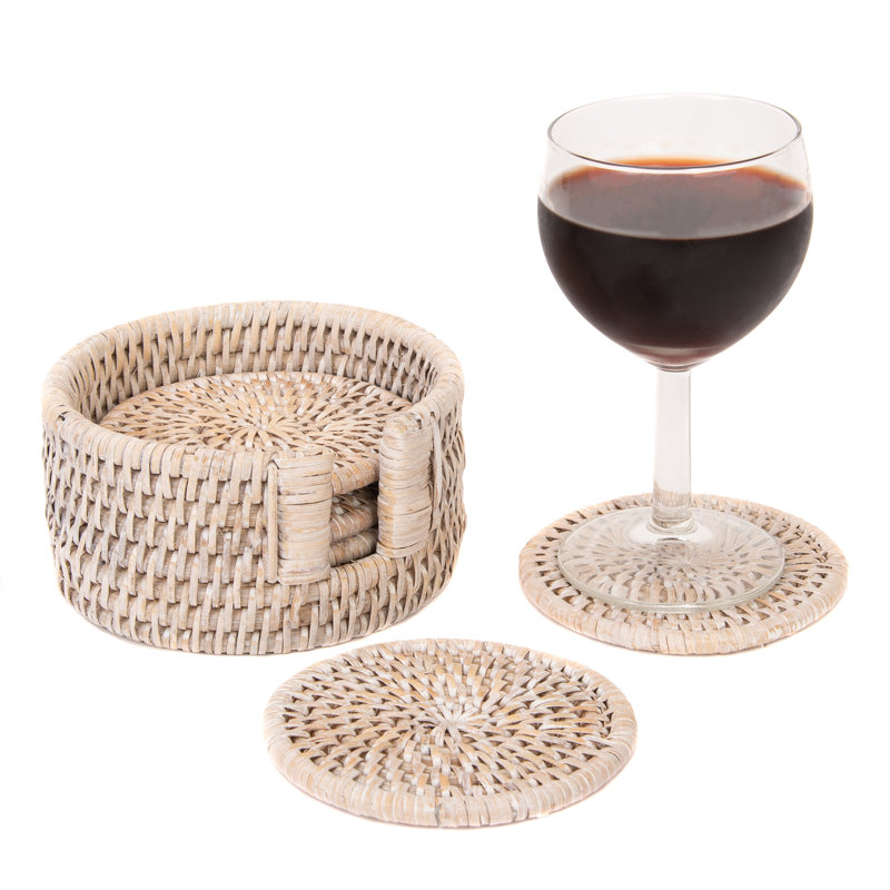Rattan 7 Piece Round Coaster Set