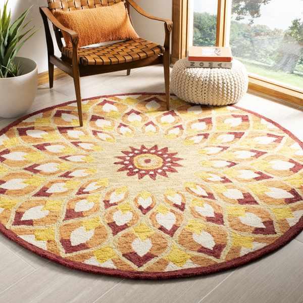 World Menagerie Round Swind Floral Hand-Tufted Wool Rust ...