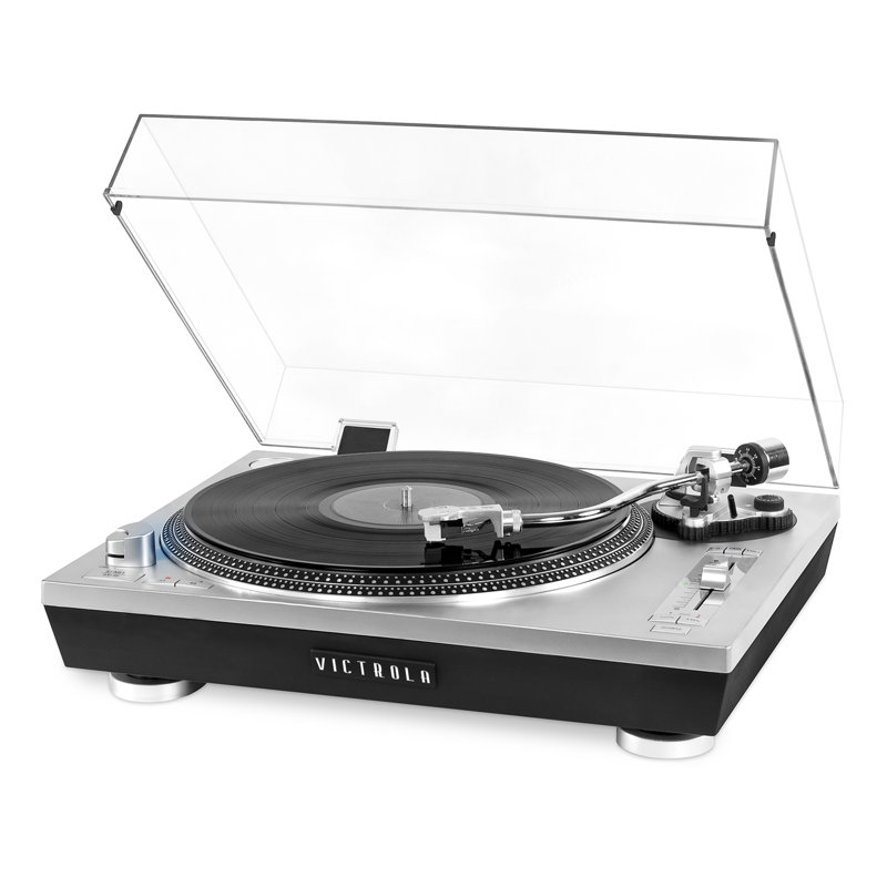 victrola modern matte black turntable with bluetooth speakers