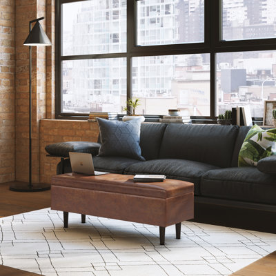 Shay 48'' Wide Faux Leather Tufted Square Storage Ottoman with Storage