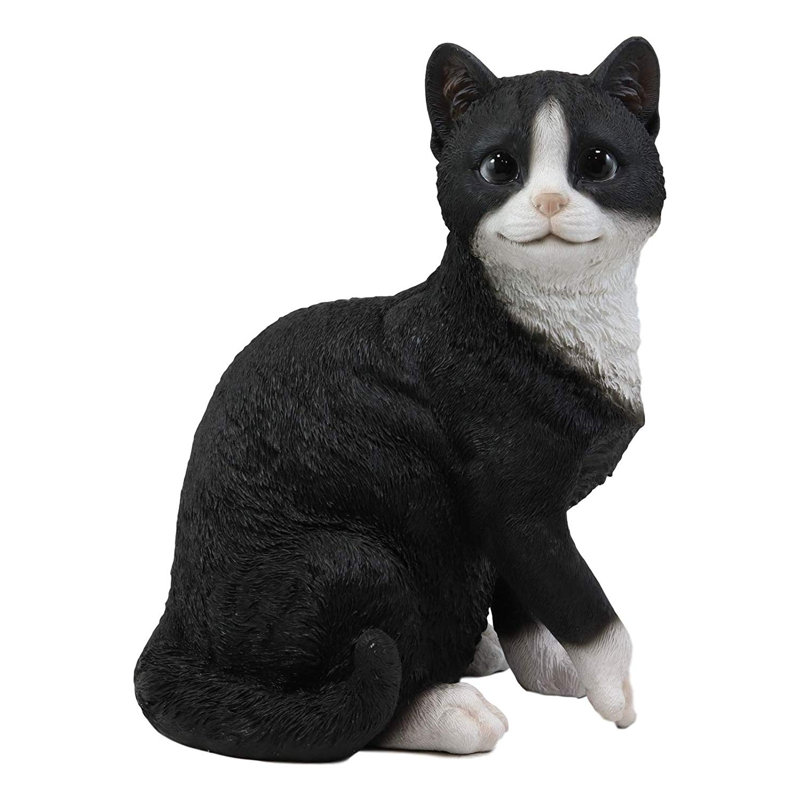 Charlton Home Anabella Lifelike Sitting Tuxedo Black And White Cat
