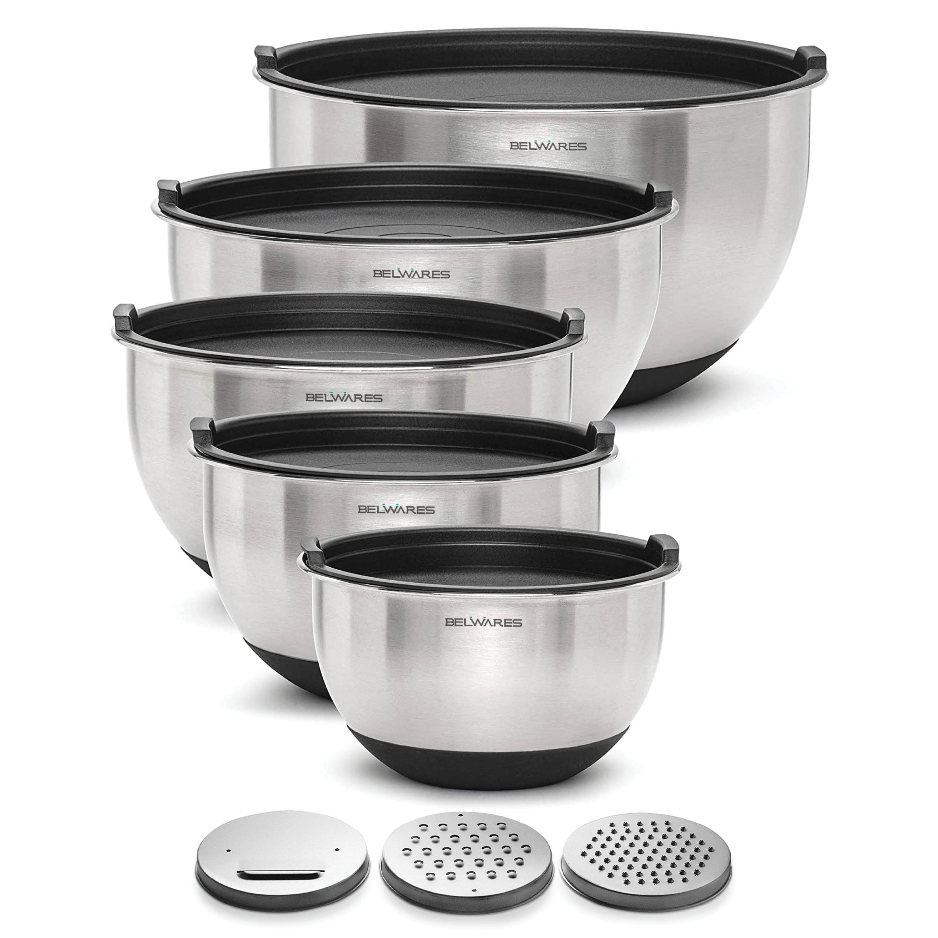 Belwares Set Of 5 Stainless Steel Mixing Bowls With Airtight Lids And