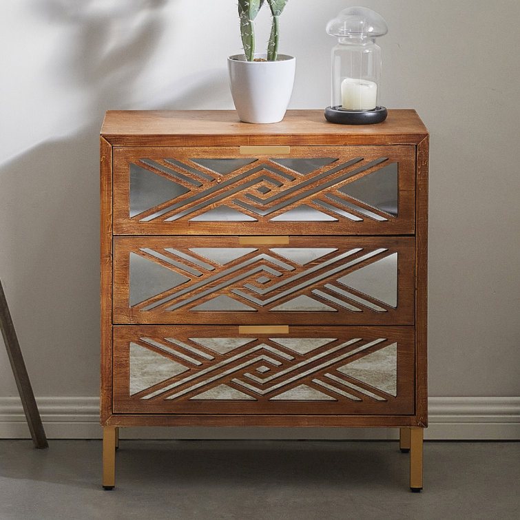 Luxurious 3 Drawer Accent Chest Wood Mirrored Fronts NEW! Black 