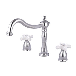 Go to store & view more images Elements of Design Heritage Double Handle Deck Mount Roman Tub Faucet Trim Porcelain Cross Handle
