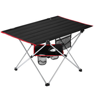 Portable Aluminum Alloy Foldable Camp Table Raspbery Lightweight Folding Table With Cup Holders 
