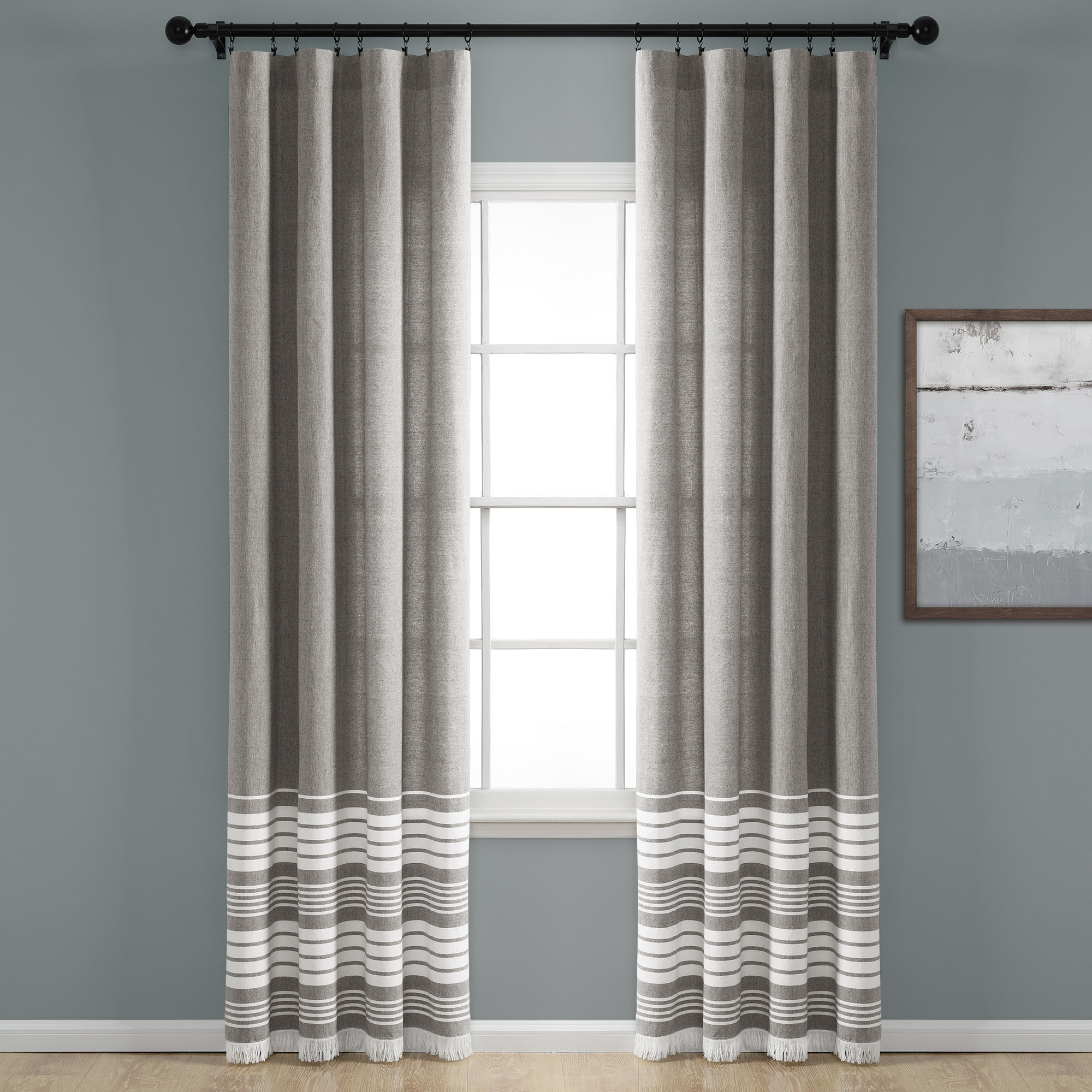 Marston Yarn Dyed Tassel Fringe Window Striped Rod Pocket Curtains