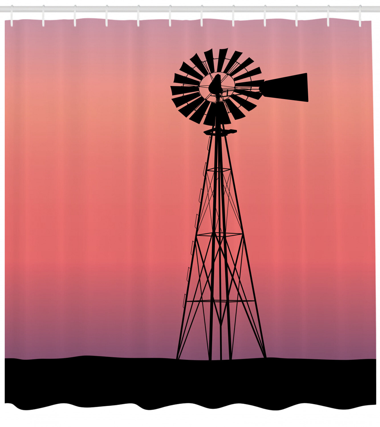Windmill Shower Curtain Sunset Rural Outdoors Print for Bathroom