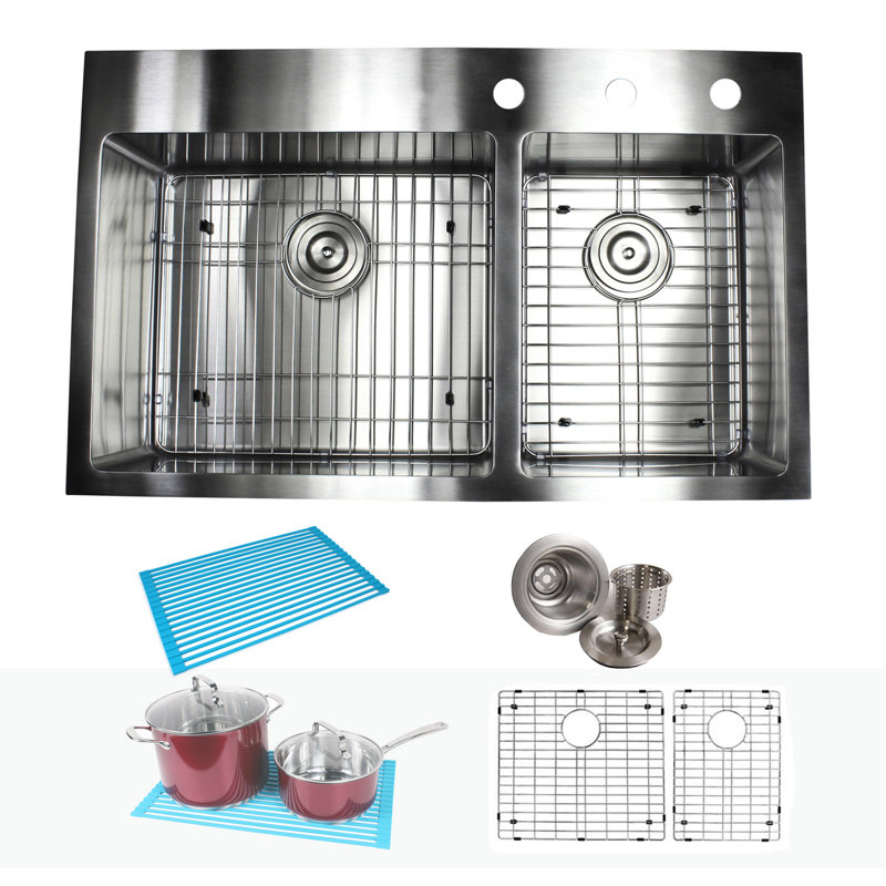 eModern Decor Ariel 36" L x 22" W Double Basin Drop-In ...