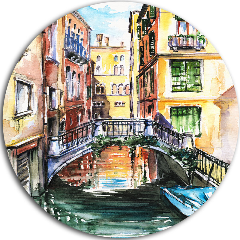 Designart Venice Canal Meeting Bridge Painting Print On Metal