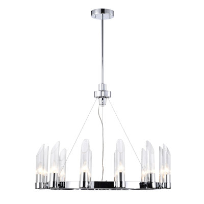 Custinne 25 Inch Wagon Wheel Ceiling Lighted Chandelier Chrom Polished Finish With Glass Shades 12-Light