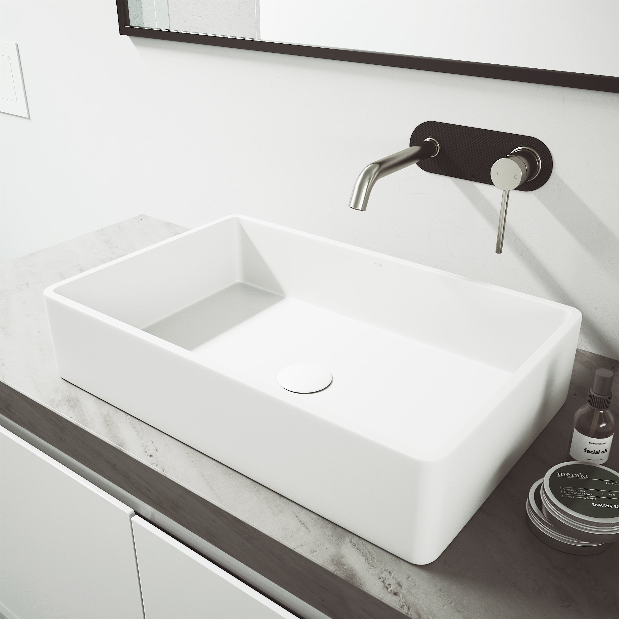 Vigo Handmade Magnolia Stone Rectangular Vessel Bathroom Sink With Stone Rectangular Vessel Bathroom Sink