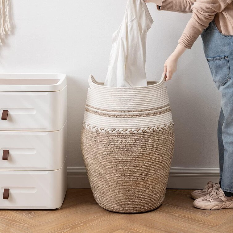 25.6 Height Brown YOUDENOVA Laundry Hamper Large Woven Cotton Rope Laundry Basket Dirty Clothes Hamper for Laundry or Bedroom 