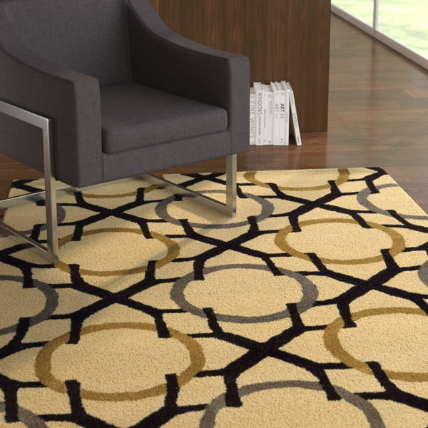 Latitude Run Shara Geometric Handmade Tufted Wool Beige Black Area Rug Wayfair