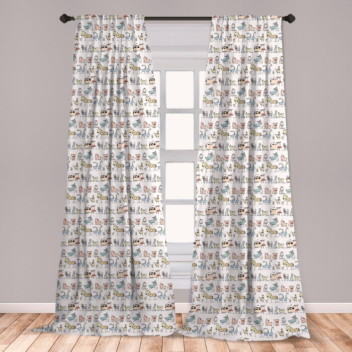 Ambesonne Cartoon Animal Curtains Funny Cartoon Village Countryside Farmland Theme Drawing Style Kids Pattern Window Treatments 2 Panel Set For