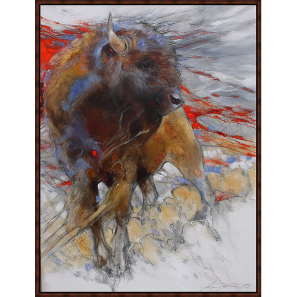 Millwood Pines Crimson Bull Framed Acrylic Painting Print On