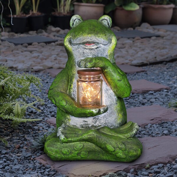 9” Moss Green Resin Frog Gazing Ball Garden Statue 