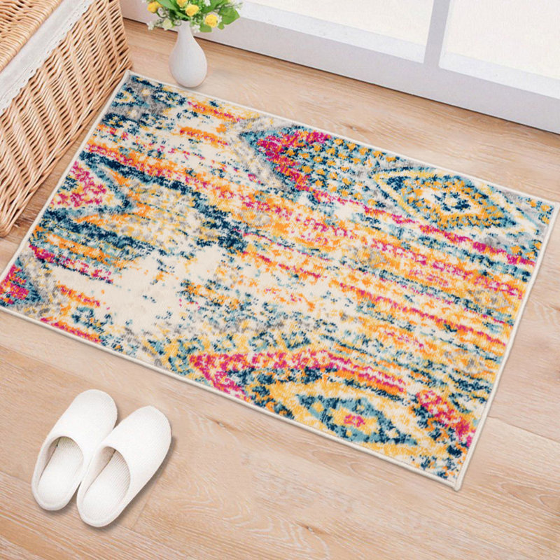 Bloomsbury Market Kassia Power Loom Yellow Blue Red Area Rug Reviews Wayfair