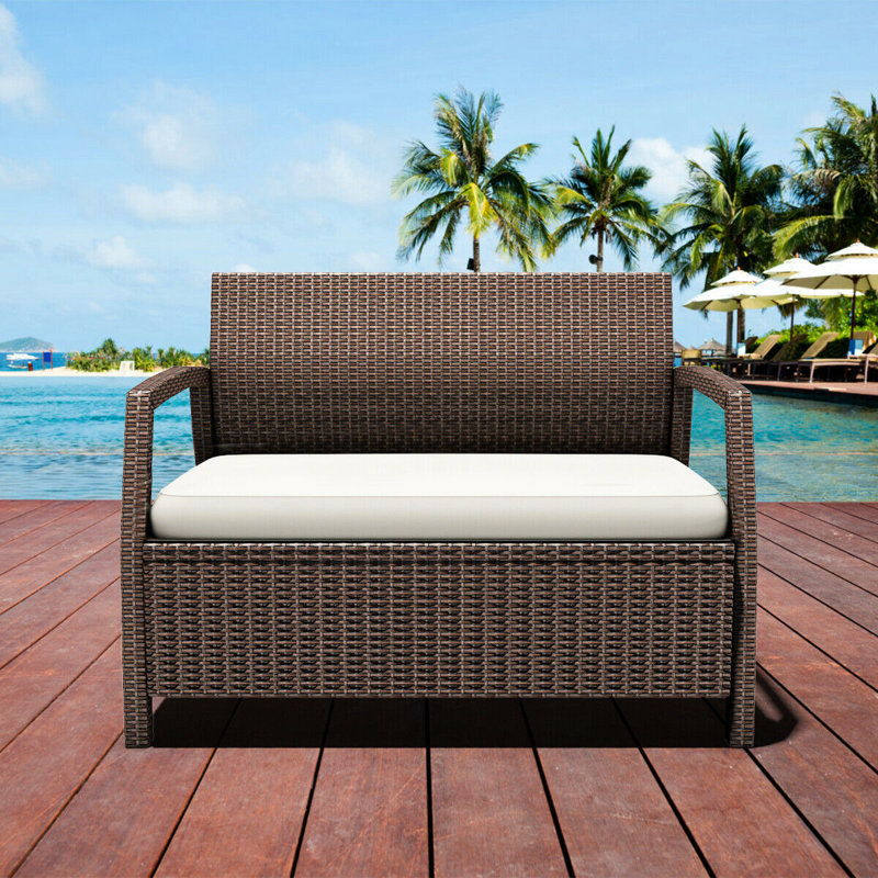 Ebern Designs Leeman Outdoor Rattan Garden Bench & Reviews | Wayfair