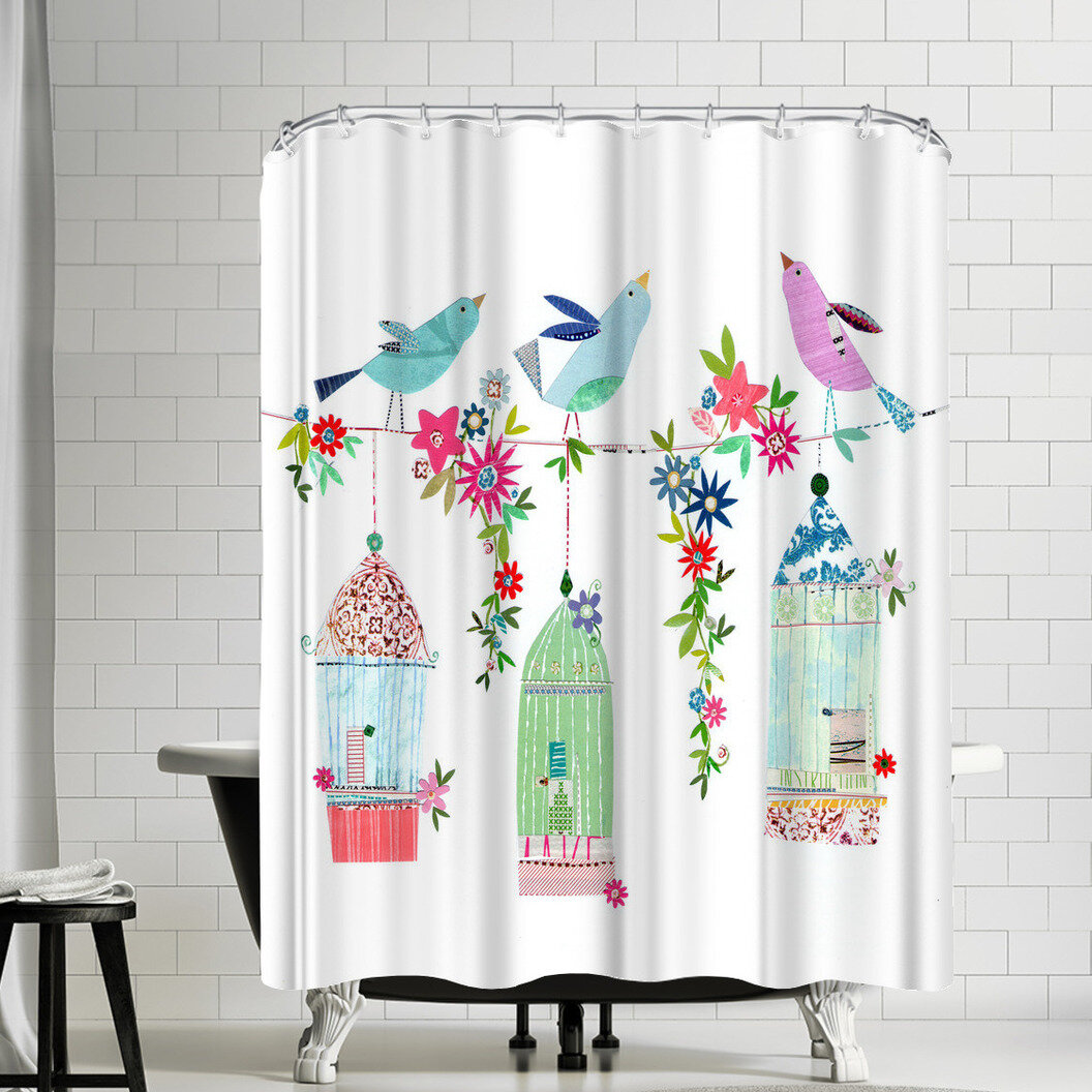 East Urban Home Liz And Kate Pope Pretty Bird Cages Shower Curtain Wayfair