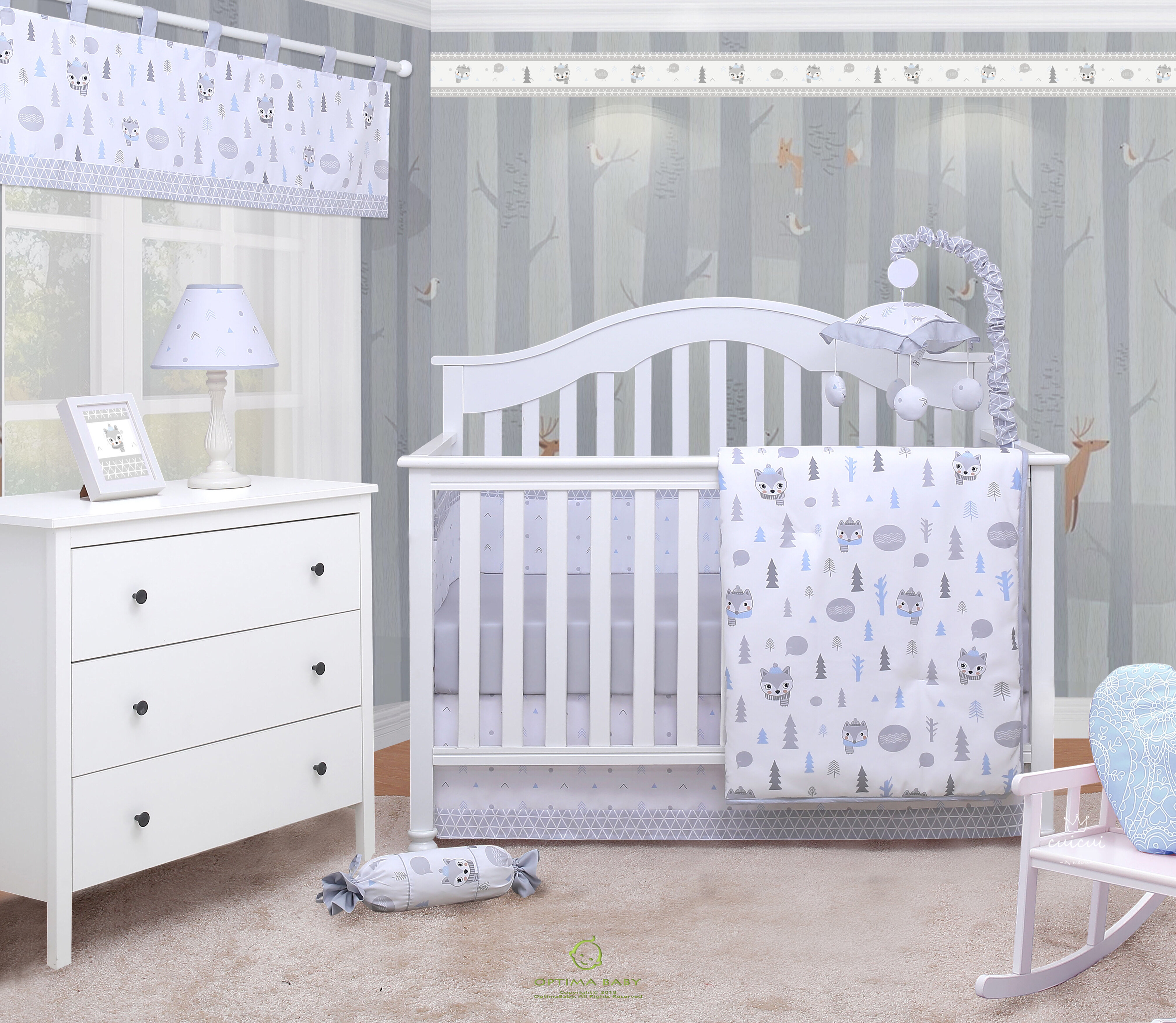 Zoomie Kids Rathburn Cute Fox Head Baby Nursery 6 Piece Crib