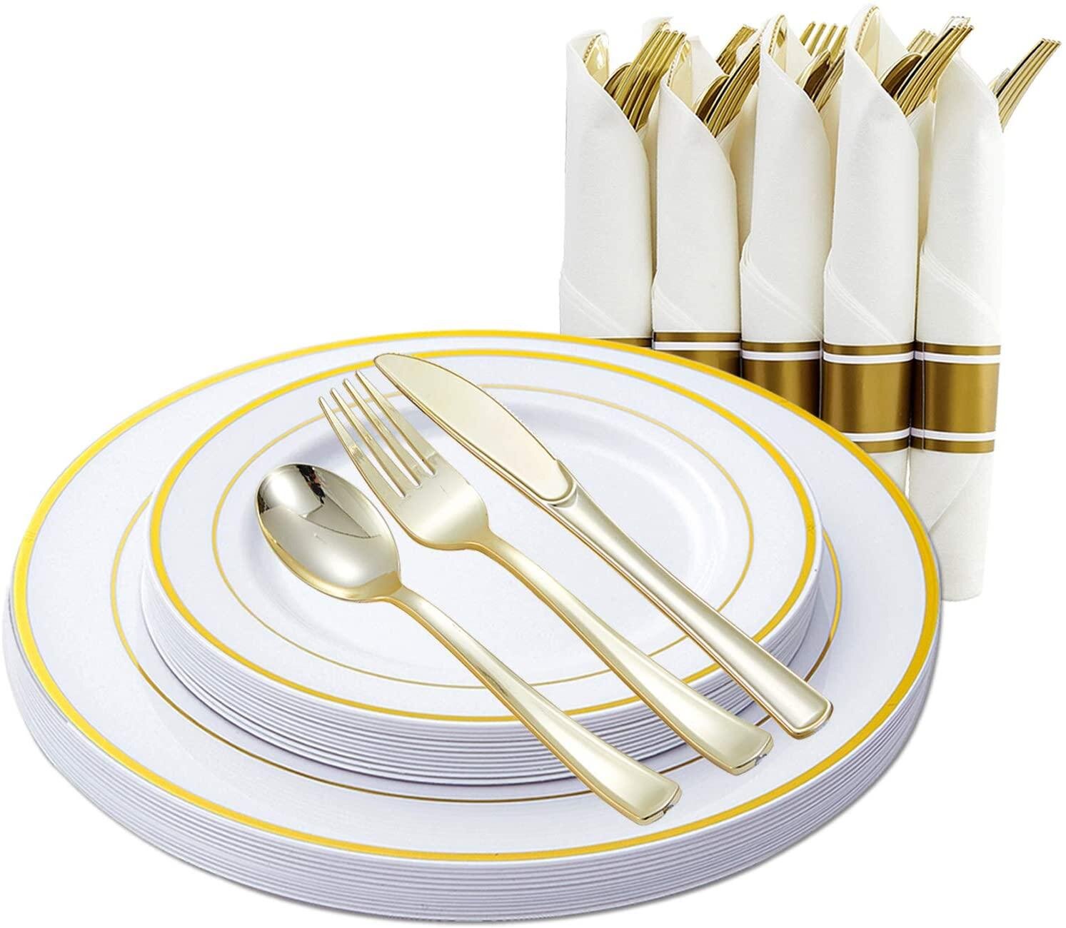 60 Pcs Wedding & Party Exquisite Plastic Disposable Dinnerware Set