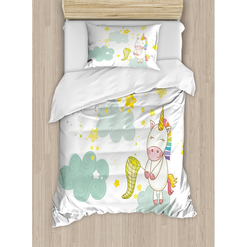 Ambesonne Unicorn Baby On Fluffy Clouds Duvet Cover Set Wayfair