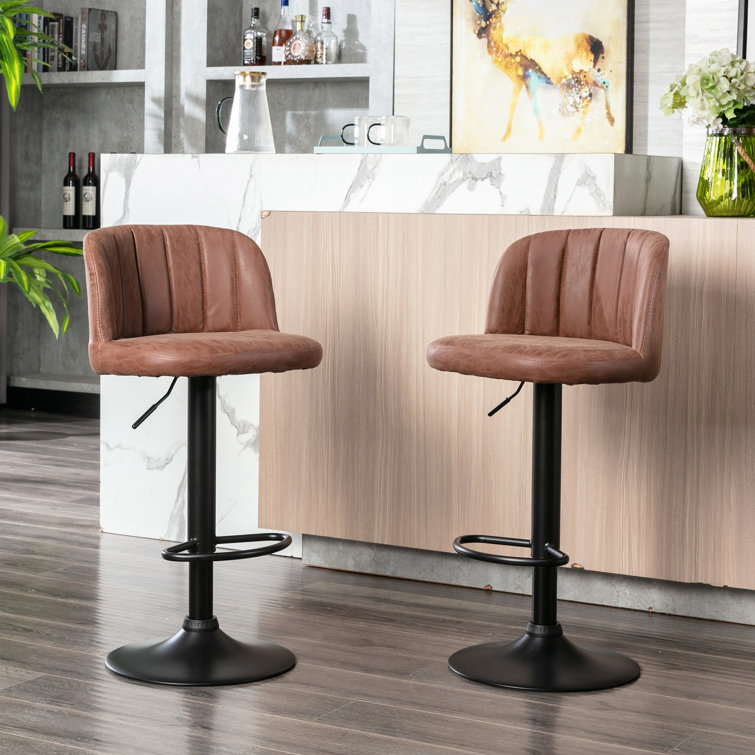 Adjustable Modern Swivel Bar Stools Dining Chair Counter Height Leather Set of 2 