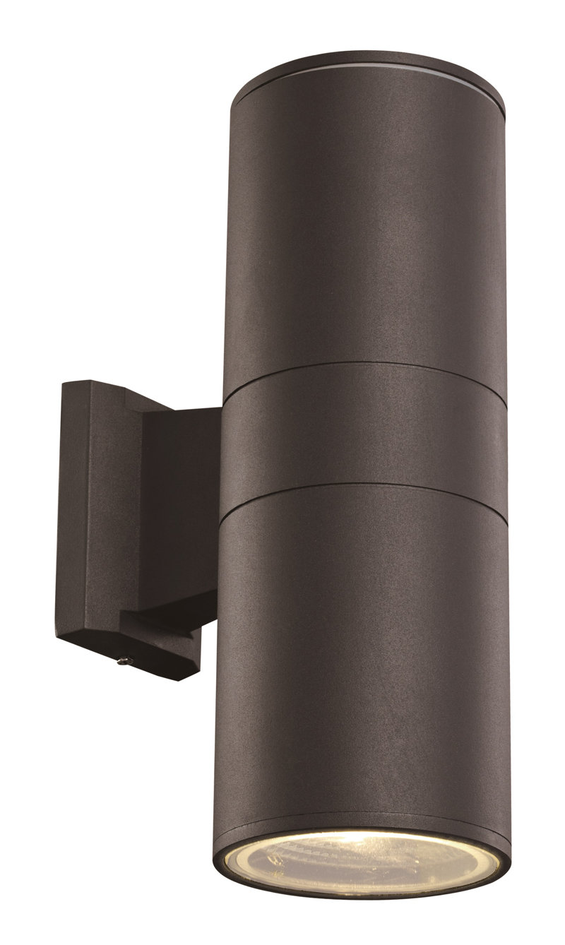 Alessia 1 - Bulb Integrated LED Outdoor Armed Sconce Base Finish: Bronze, Size: 10" H x 4.38" W x 6.5" D