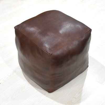 Solid Handmade Goat Leather Square Pouf (Recycled Cotton Fill) Brown Color 18"X18"X18"