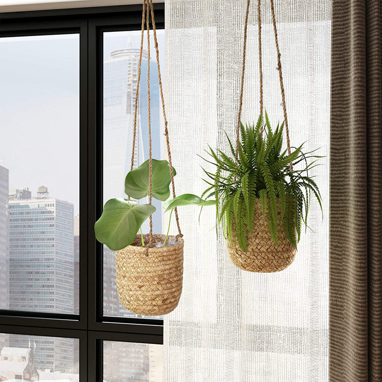 Woven Jute Lined Rope Hanging Tapered House Plant Planter Basket Pot Indoor Woven Jute Lined Rope Hanging Tapered House Plant Planter Basket Pot Indoor