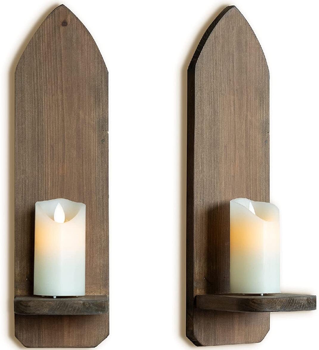 set of 2 Vintage tall mirrored plastic and brass colored metal wall sconce candle holder Home interiors