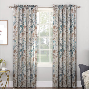 Auburn Nature/Floral Room Darkening Rod Pocket Single Curtain Panel