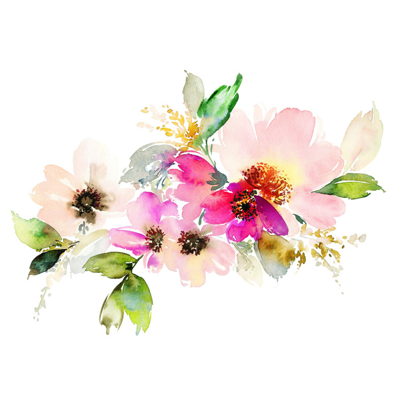 House Of Hampton Bynum Removable Flowers Watercolor 3 92 L X 75 W Wall Mural Wayfair
