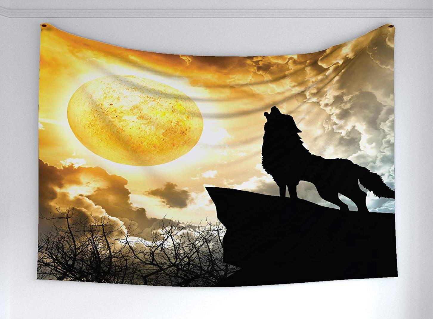 The Moon Wolf Wall Hanging Cotton Door Decor Tapestry Poster Bohemian Indian Art