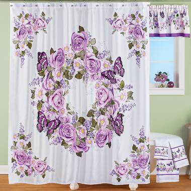Details about   MagiDealMagiDeal Purple Flowers Design Bathroom Fabric Shower Curtain with Hooks 