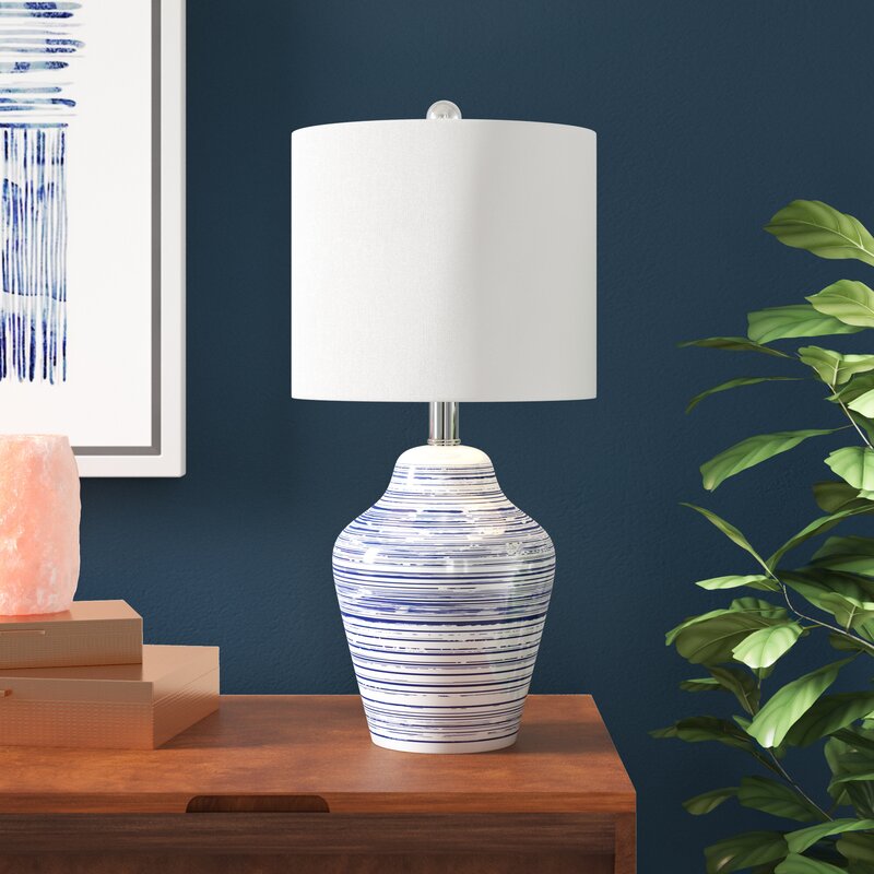 white and blue table lamp