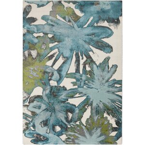 Audrina Teal Floral Area Rug