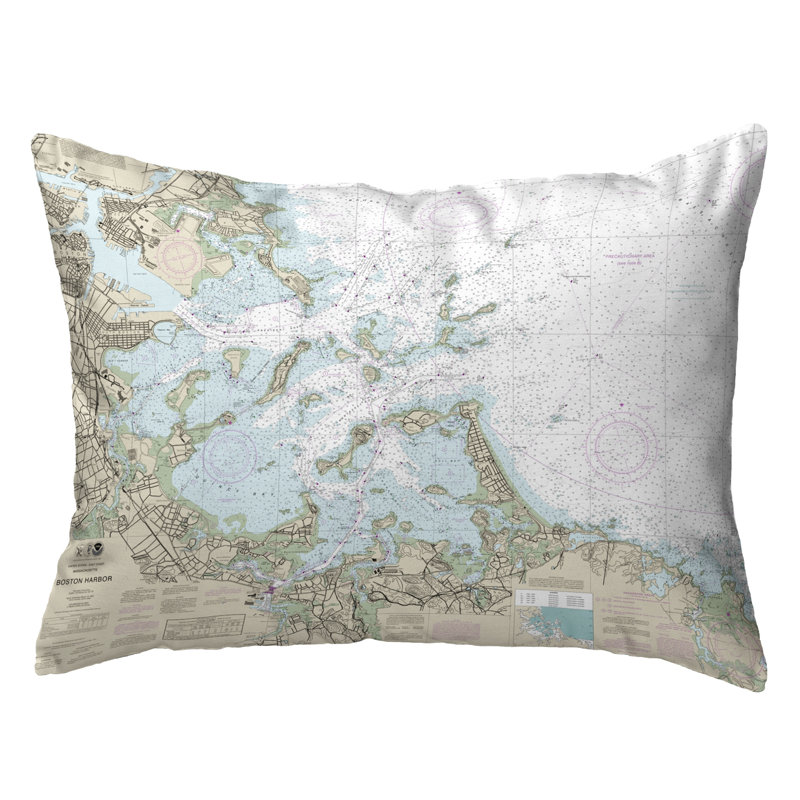 Highland Dunes Renninger Boston Harbor Ma Nautical Map Indoor Outdoor Lumbar Pillow Wayfair