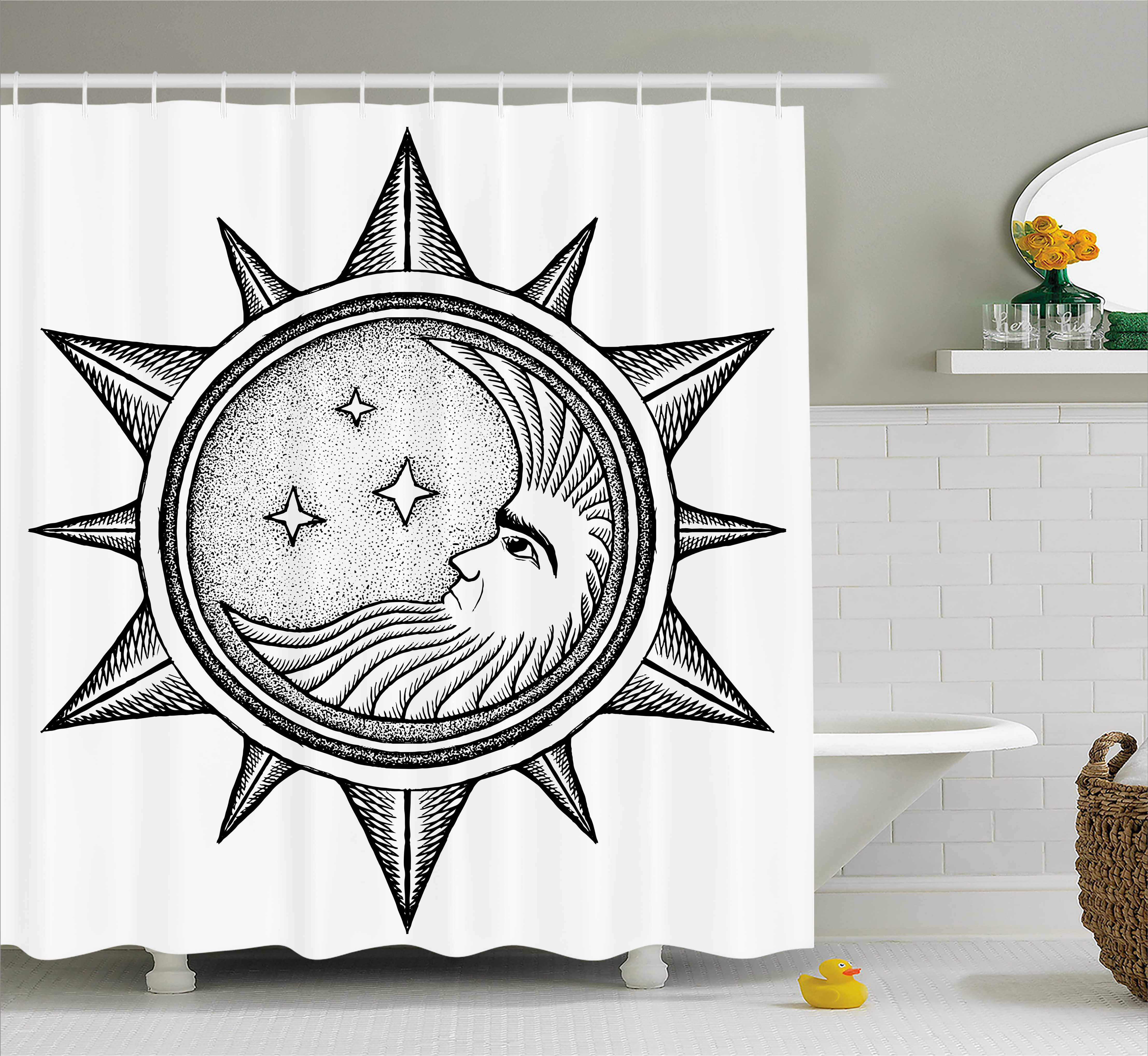 Black And White Design Storm Waves Moon Stars Shower Curtain Set White Design Storm Waves Moon Stars