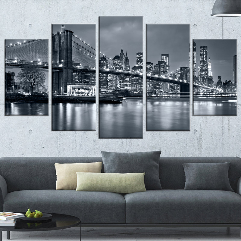 Zipcode Design Panorama New York City At Night 5 Piece Wall Art