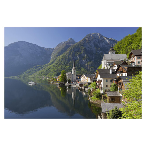 Lake Hallstatt and Mountain View 3.2m x 4.8m Textured Matte Peel & Stick Wall Mural East Urban Home